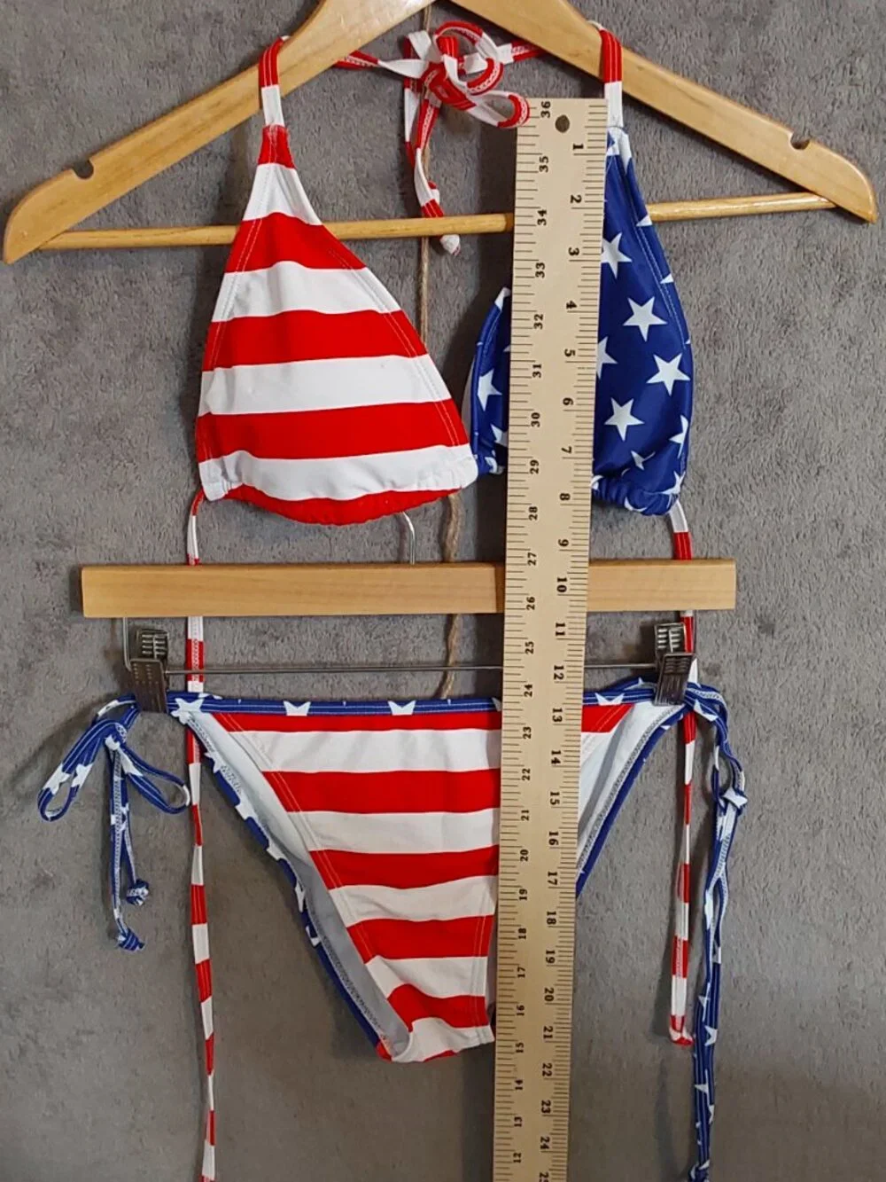 American Flag Bikini Set Medium Red White Blue Triangle Tie Side Halter Patrioti